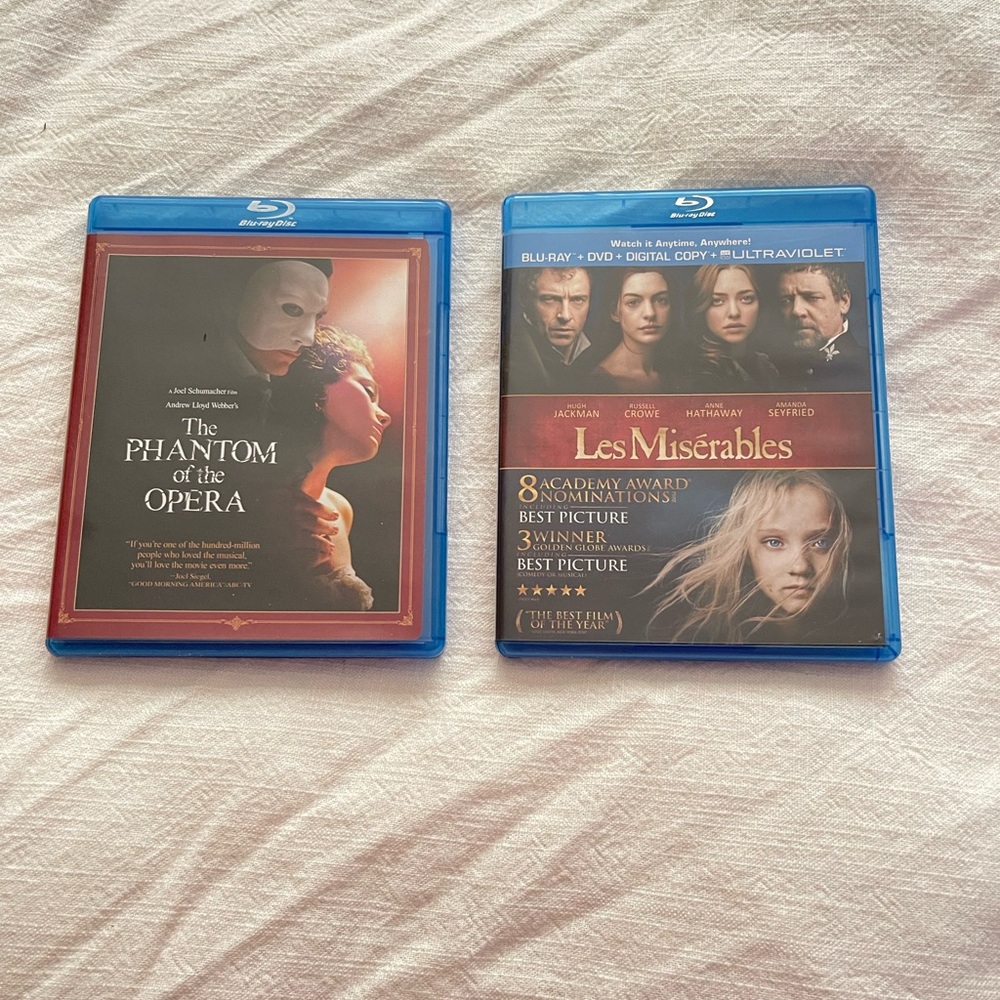 Blue Ray Disc The Phantom of the Opera And Les Miserables with Bonus Disc Movies
